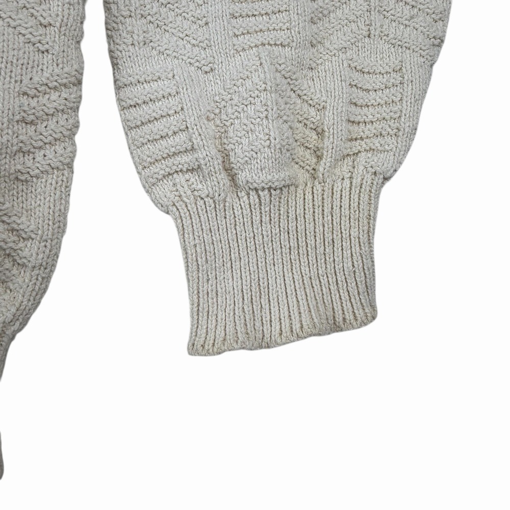 Vtg 80s 90s Textured Sweater Sz Med Cream‎ White Made In USA Geometric Grandpa - Picture 3 of 6